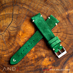 AND2 Wolly Green Forest Suede Leather Strap 20mm (White V-Stitching)