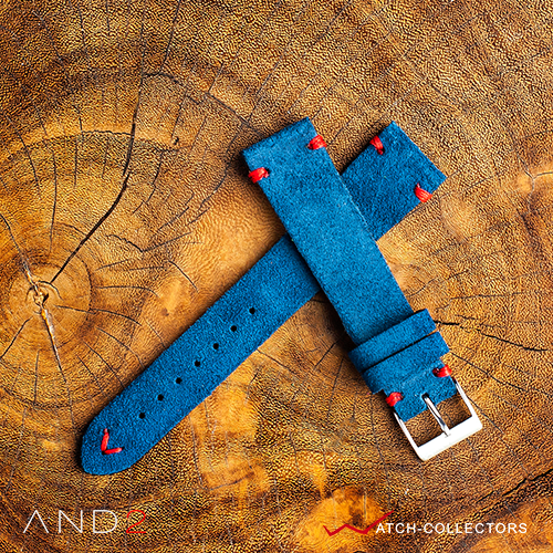 Blue watch strap sale with red stitching