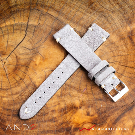 AND2 Wolly Sky Grey Suede Leather Strap 20mm(White V-Stitching)