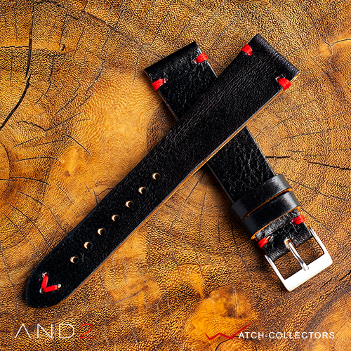 Laguna Diablo Black Leather Strap 20mm Red V Stitching Watch Collectors