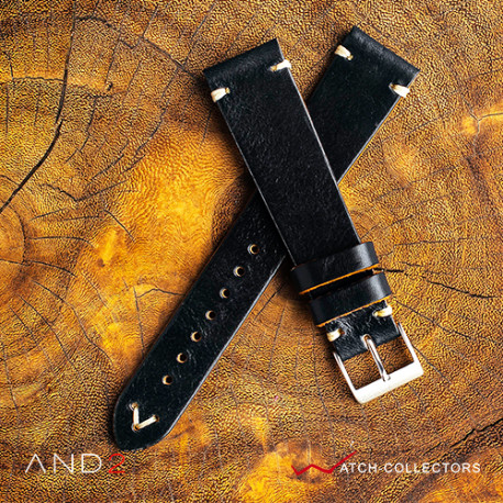 AND2 Classy Black Shell Leather Strap 20mm