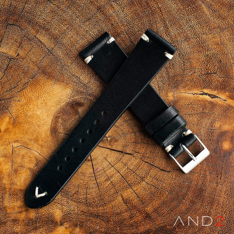AND2 Classy Black Leather Strap 19mm (White V-Stitching