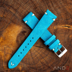 AND2 Wolly Sky Blue Suede Leather Strap 19mm (White V-Stitching)