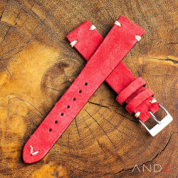 AND2 Wolly Crimson Red Suede Leather Strap 19mm (White V-stiching)