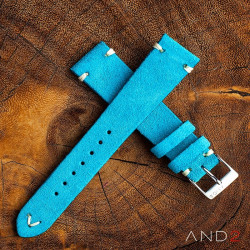 AND2 Wolly Sky Blue Suede Leather Strap 22mm (White V-Stitching)