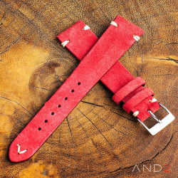 AND2 Wolly Crimson Red Suede Leather Strap 22mm (White V-stiching)
