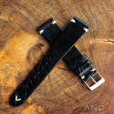 Vintage Cracked Croco Black Leather Strap 22mm(White V-Stitch)