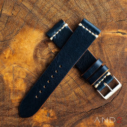 AND2 Laguna Navy Blue Leather Strap 22mm(White Cross Stitching) 