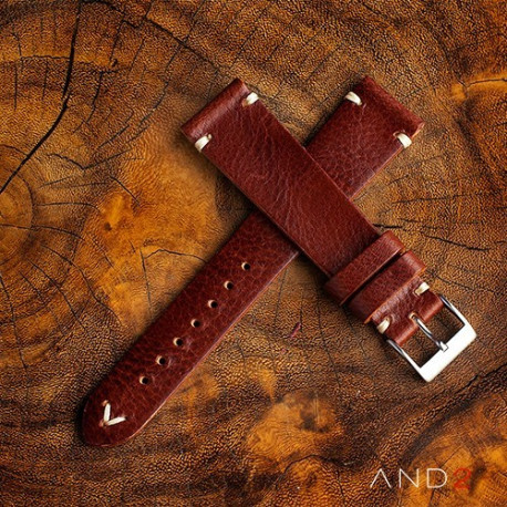 AND2 Laguna Night Brown Leather Strap 22mm(White V-Stitiching) 