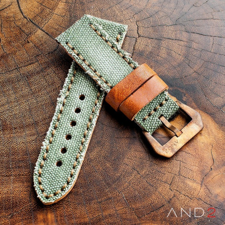 MILI Green Canvas Strap 24mm with Bronze Buckle