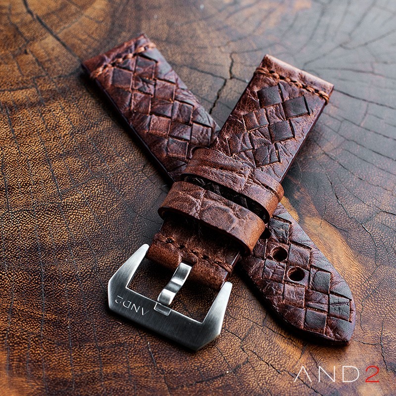 Braided Dark Brown Leather Strap with Matching Stich - Watch