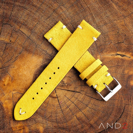 AND2 Wolly Irish Yellow Suede Leather Strap 19mm (White V-stiching)