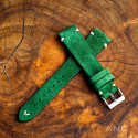 Wolly Green Forest Suede Leather Strap 19mm(White V-Stitch)