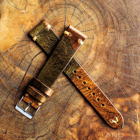 AND2 Military Camouflage Leather Strap 19mm (Gold V-Stitch)