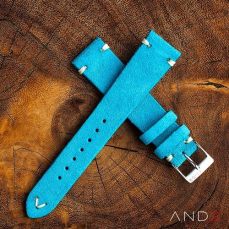 Wolly Sky Blue Suede Leather Strap 20mm (White V-Stitching)