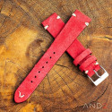 Wolly Crimson Red Suede Leather Strap 20mm (White V-stitching)