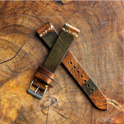 Military Camouflage Leather Strap 20mm (Dark Gold Cross Stitching)
