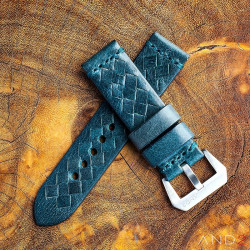 Braided Douglas Blue Leather Strap with Matching Stitch 24mm