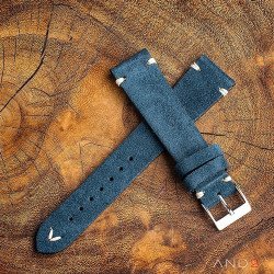 AND2 Wolly Ocean Blue Suede Leather Strap 19mm (White V-Stitching)