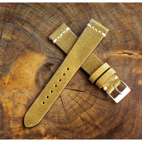 Chamonix Dark Gold Leather Strap 20mm (White Cross Stitching)