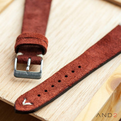 Wolly Nutella Brown Suede Leather Strap 20mm(White V-Stitching)