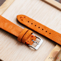 Wolly Orange Tangerine Suede Leather Strap 20mm(Orange V-Stitching)