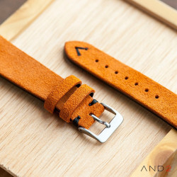 Wolly Orange Tangerine Suede Leather Strap 20mm(Black V-Stitching)