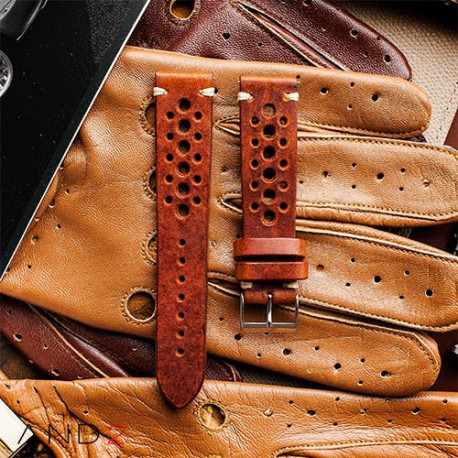 Speedy Racing Saddle Brown Leather Strap2 (Beige Stitching)