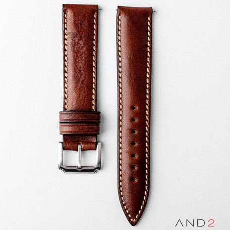 Kingsley Cognac Leather Strap 20mm (Beige Stitch)