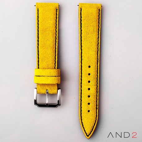 AND2 Riva Yellow Suede Leather Strap (Black Stitch)
